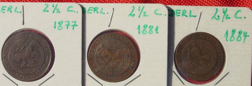 (intern 1039715) 7 Münzen Niederlande je 2,5 Cents, ab 1877.