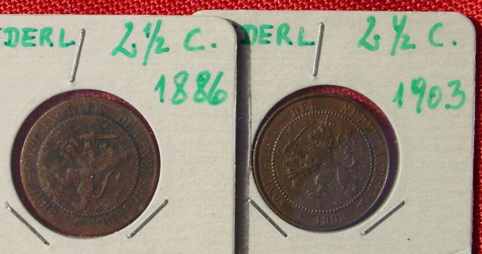  (intern 1039715) 7 Münzen Niederlande je 2,5 Cents, ab 1877.   