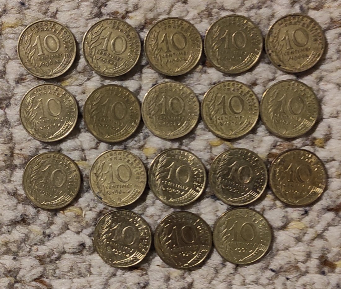  Set 038: Frankreich 18 x 10 Centimes verschiedener Jahrgänge   