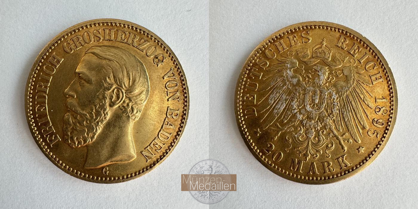 Dt. Kaiserreich Baden, Friedrich I MM-Frankfurt KM#270 Feingold: 7,17g 20 Mark (1894-1895) 1895 G 