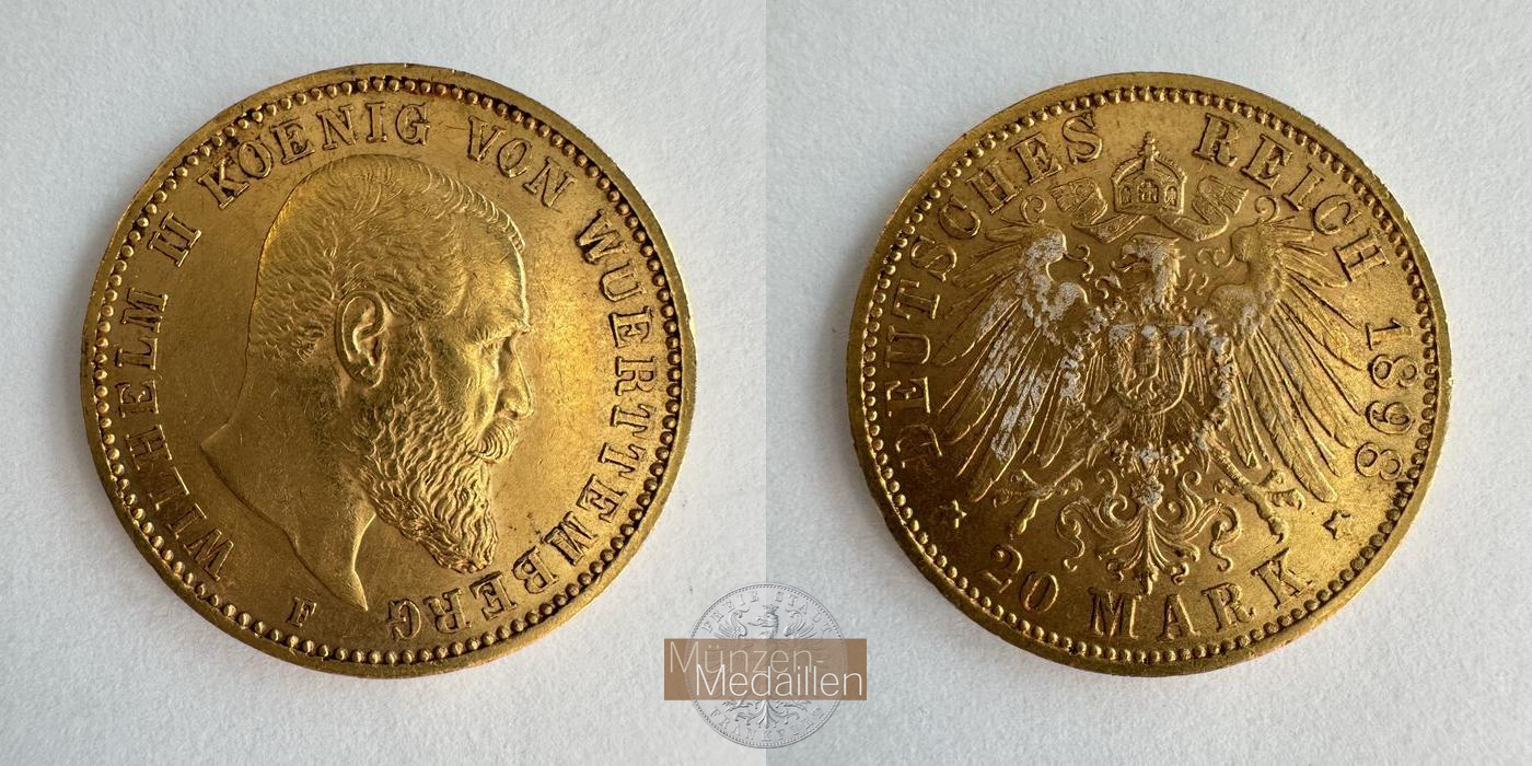  Dt. Reich Württemberg 20 Mark William II F 1898 (1894-1914) MM-Frankfurt KM#634 Feingold: 7,17g   