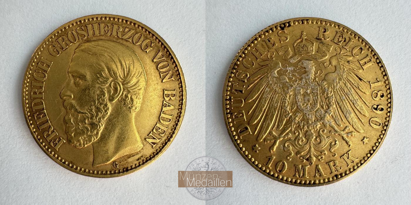 Baden  10 Mark MM-Frankfurt KM#267 Feingold:  3,58g Friedrich I. 1890 G 