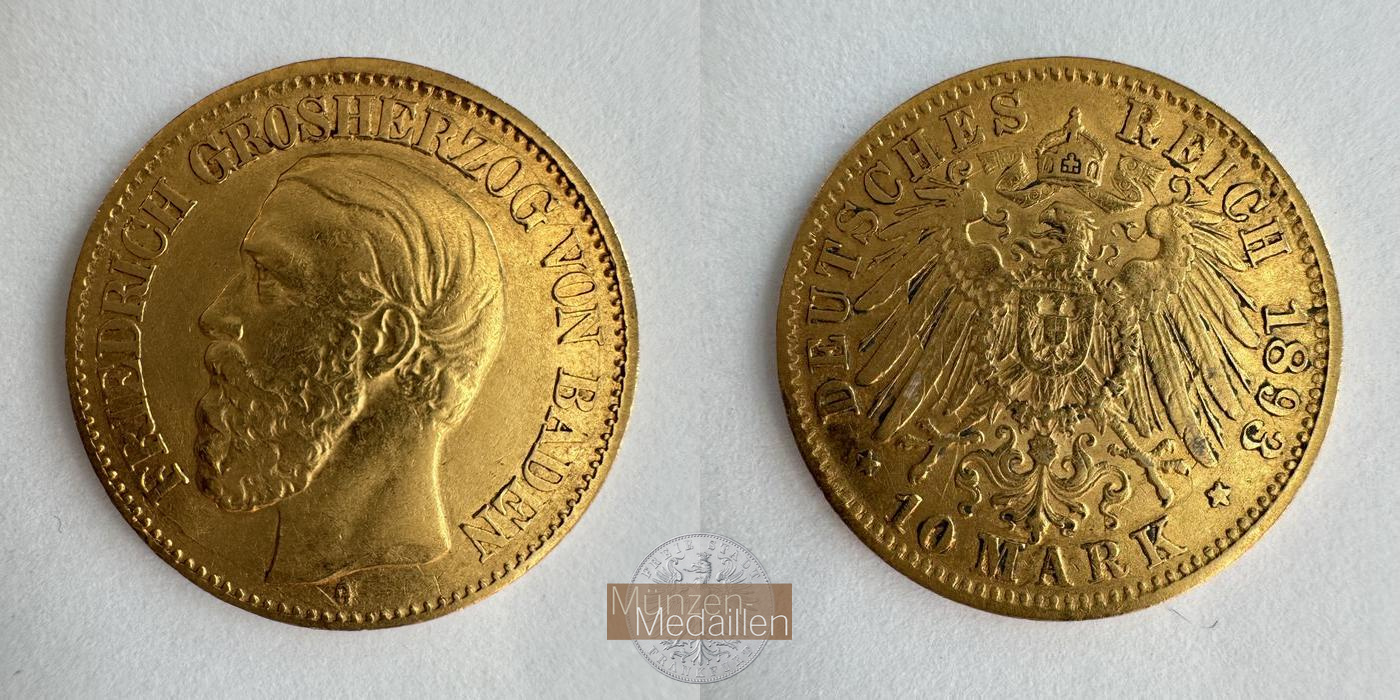Baden  10 Mark MM-Frankfurt KM#267 Feingold:  3,58g Friedrich I. 1893 G 