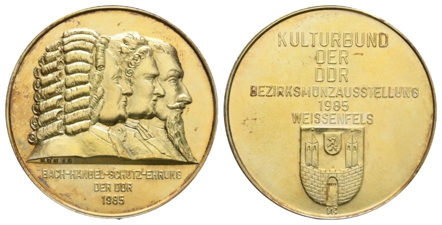  Medaille 1985; Kulturbund; Bezirksmünzaustellung Weissenfels; vergoldet; 35,79 g; Ø 42,19 mm   
