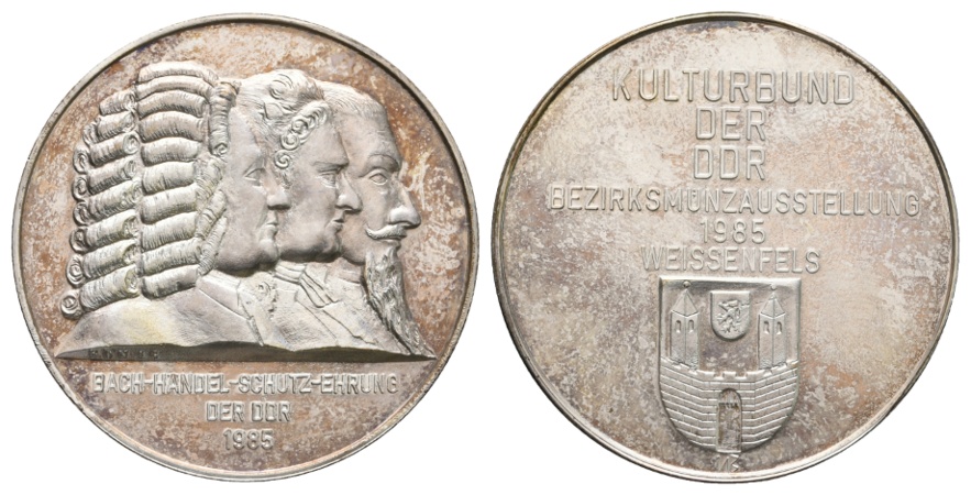  Medaille 1985; Kulturbund; Bezirksmünzaustellung Weissenfels; versilbert; 33,86 g; Ø 42,08 mm   