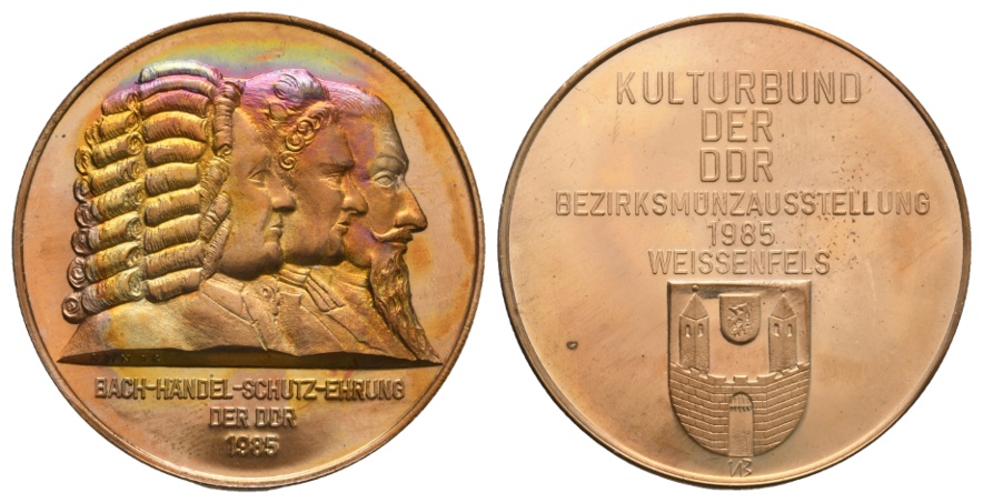  Medaille 1985; Kulturbund; Bezirksmünzaustellung Weissenfels; Kupfer; 33,99 g; Ø 42,10 mm   