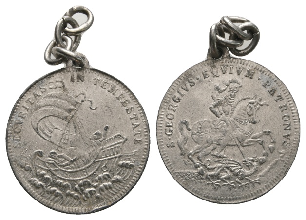  Medaille o.J.; Sankt-Georgs-Medaille; tragbar; Zinn; 4,43 g; Ø 27,38 mm   