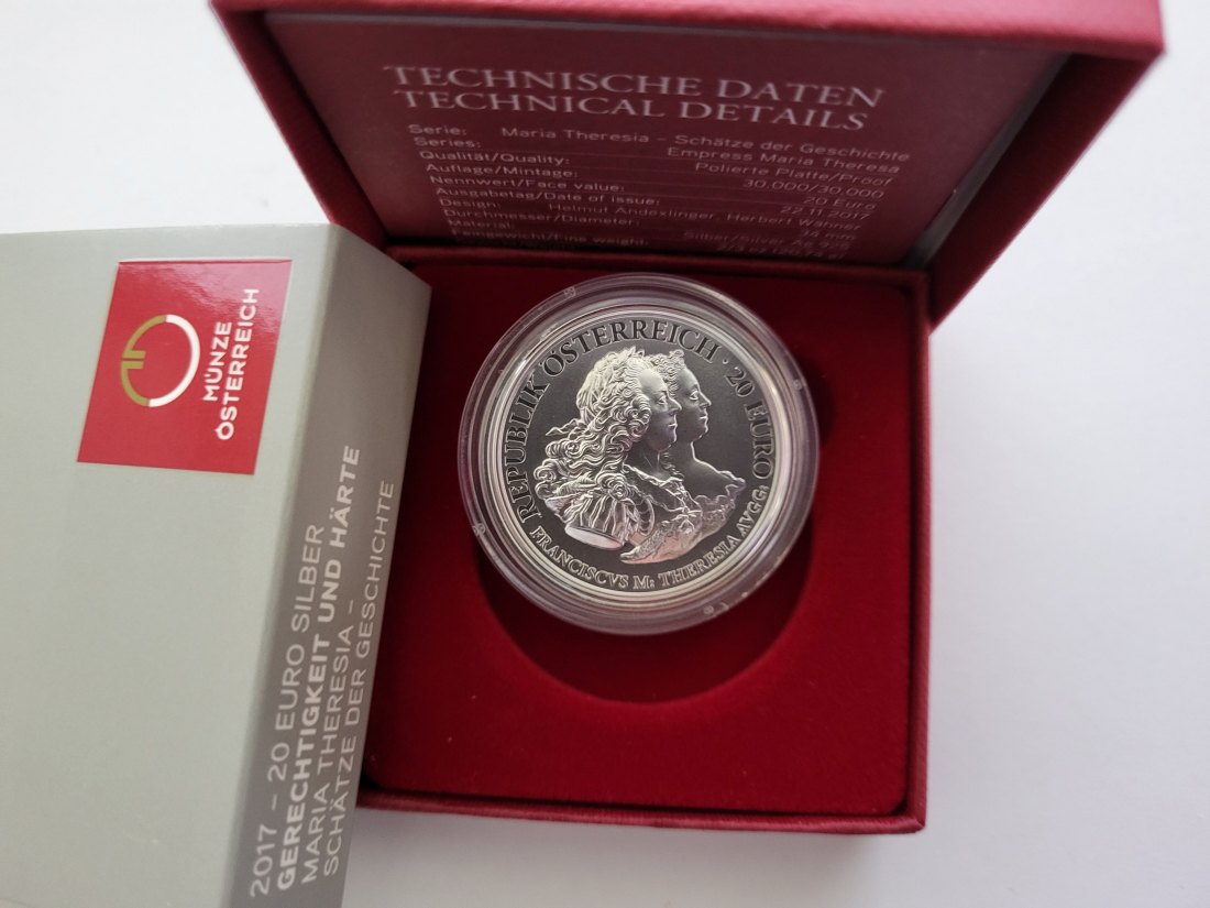  20 Euro 2017 Gerechtigkeit und Härte 925/20,74g fein silber Österreich Spittalgold9800 (5370   