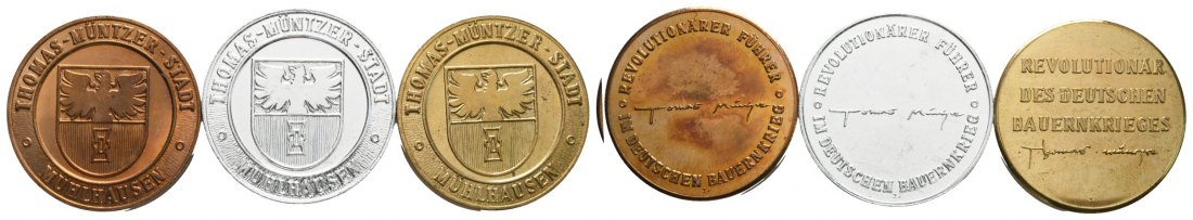  Medaillen o.J.(3 Stück); Stadt Mühlhausen; Thomas Müntzer; unedel   