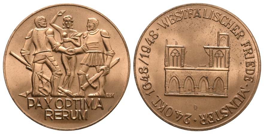  Medaille; Westfälischer Friede 1948; Kupfer; 27,64 g; Ø 40,21 mm   