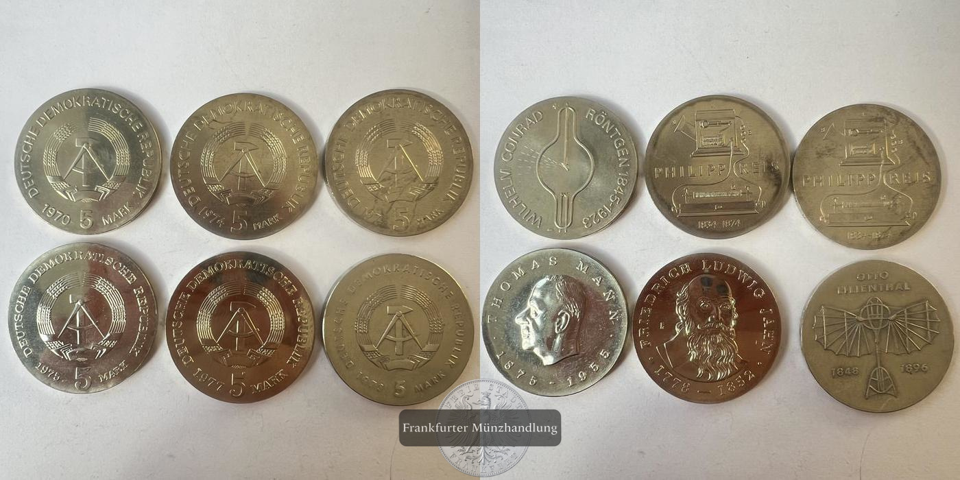 LOT: 6x 5 marks 1973-1977 FM-FRANKFURT KM#54 KM#43 KM#49 KM#64 KM#26 Gewicht: 73,67g   
