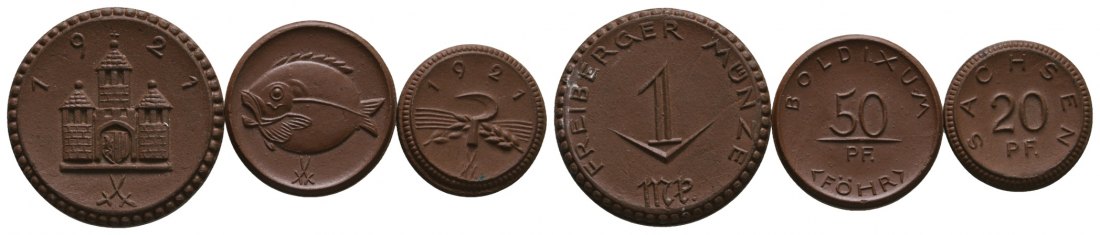  3x Medaillen 1921; Freiberger Münze/ Boldixum/ Sachsen; Porzellan   