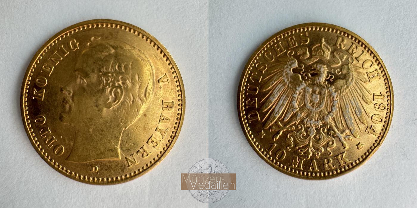  Königreich Bayern, 10 Mark 1904 D Otto MM-Frankfurt KM#994 Feingold: 3,584g   