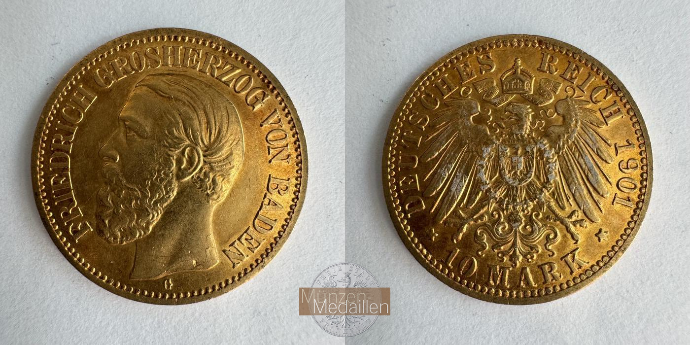 Baden  10 Mark MM-Frankfurt KM#267 Feingold:  3,58g Friedrich I. 1901 G 