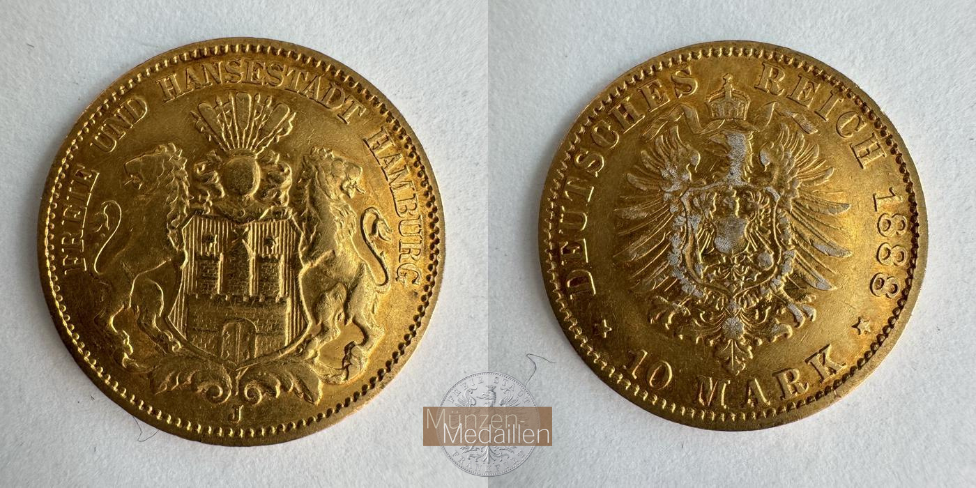Dt. Kaiserreich Hamburg MM-Frankfurt KM#600 Feingold: 3,58g 10 Mark (1875-88) 1888 J 