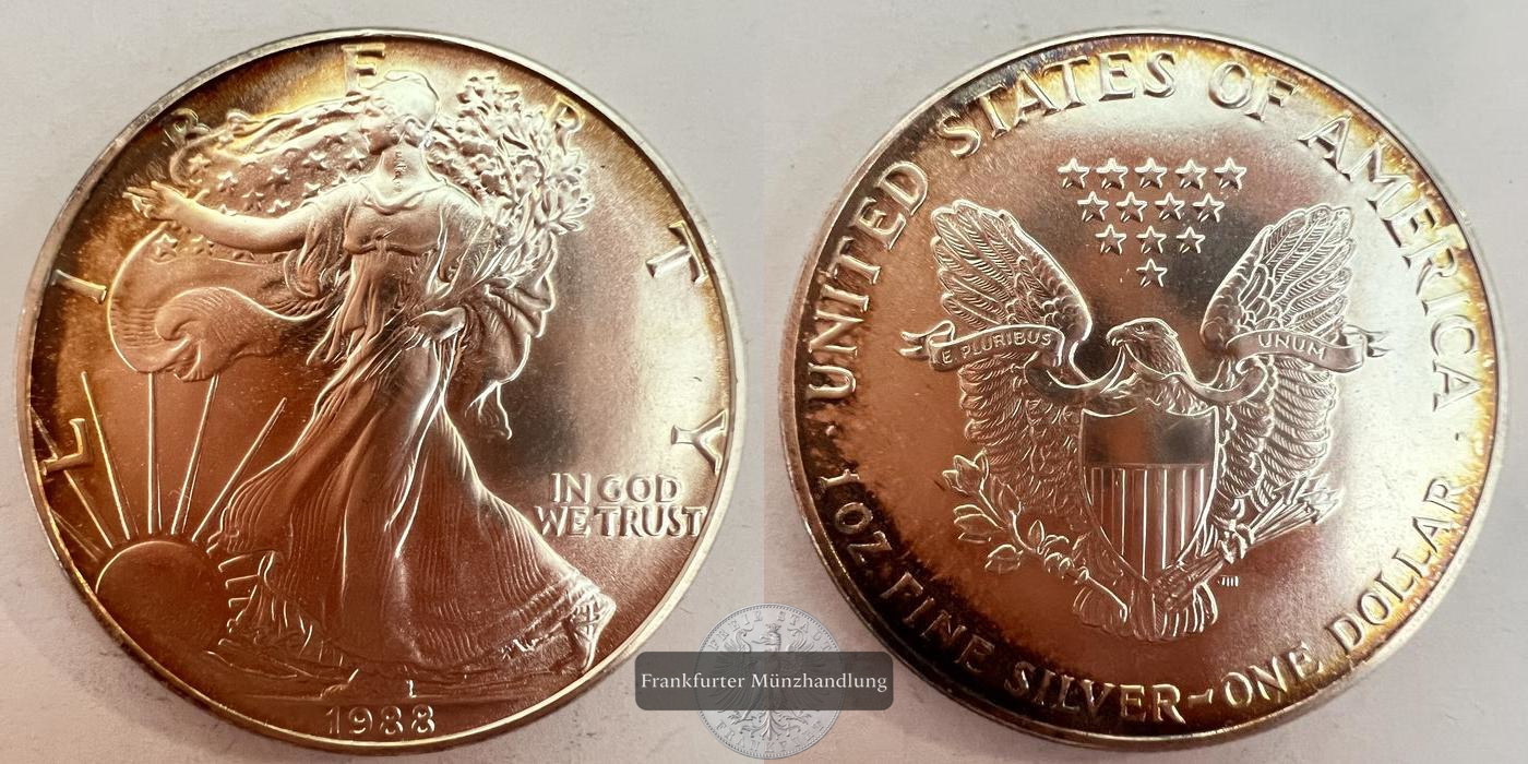  USA 1 Dollar 1988 Walking Liberty FM-Frankfurt KM#273 Feinsilber: 31,1g   