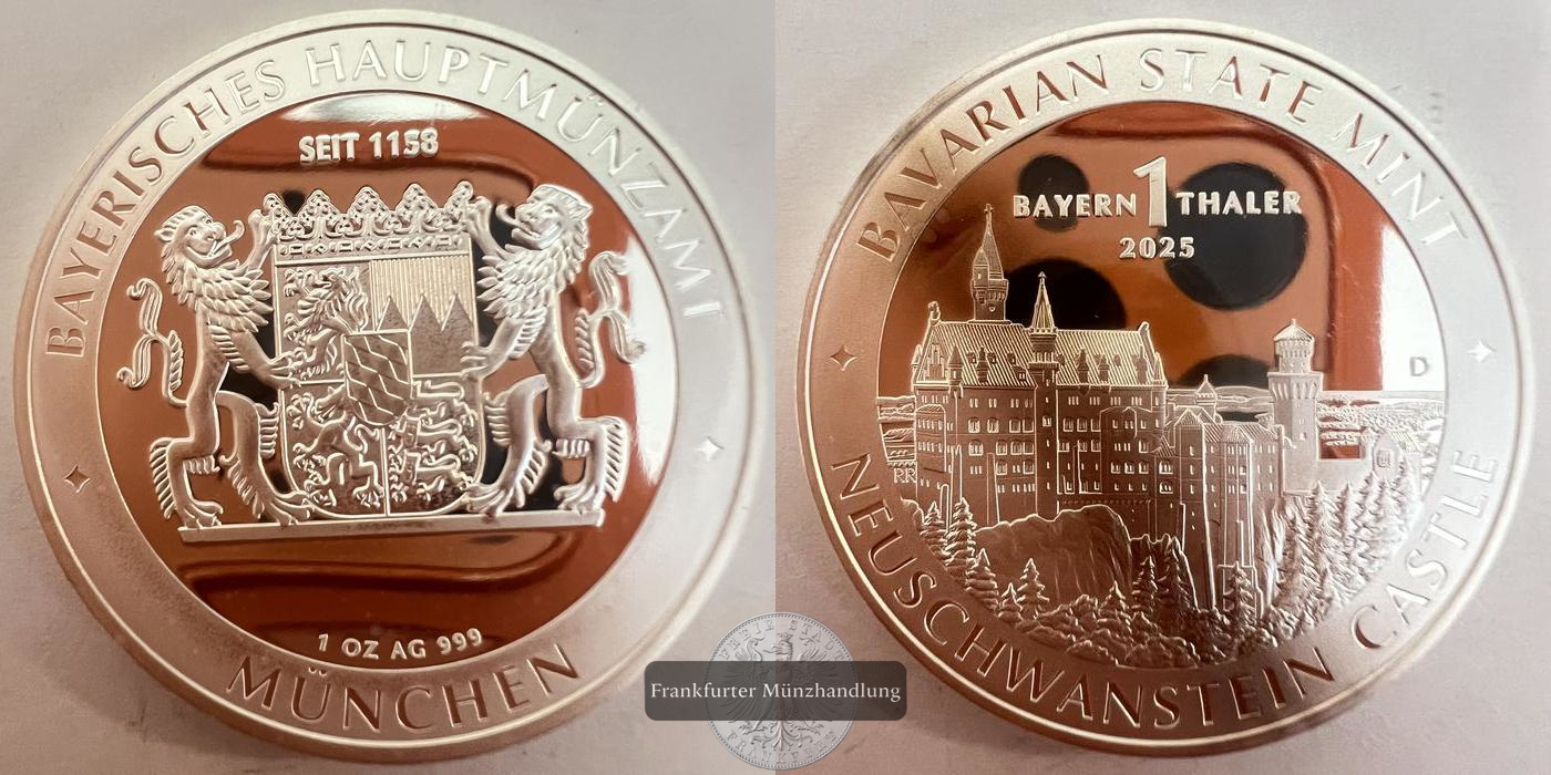  Deutschland 1 Bavaria Thaler 2025 Neuschwanstein Castle FM-FRANKFURT N#491079 Feinsilber: 33,1g   