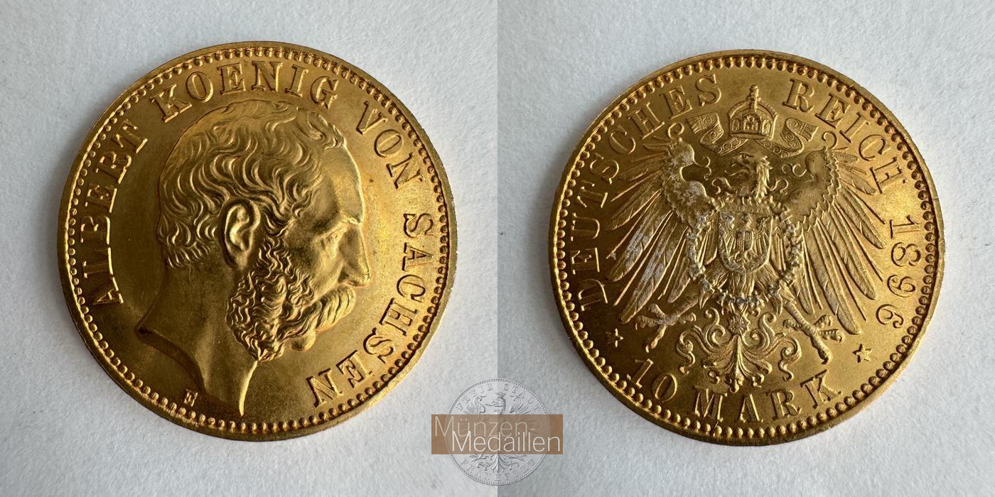 Dt. Kaiserreich Sachsen, Albert MM-Frankfurt KM#1247 Feingold: 3,58g 10 Mark (1891-1902) 1896 E 