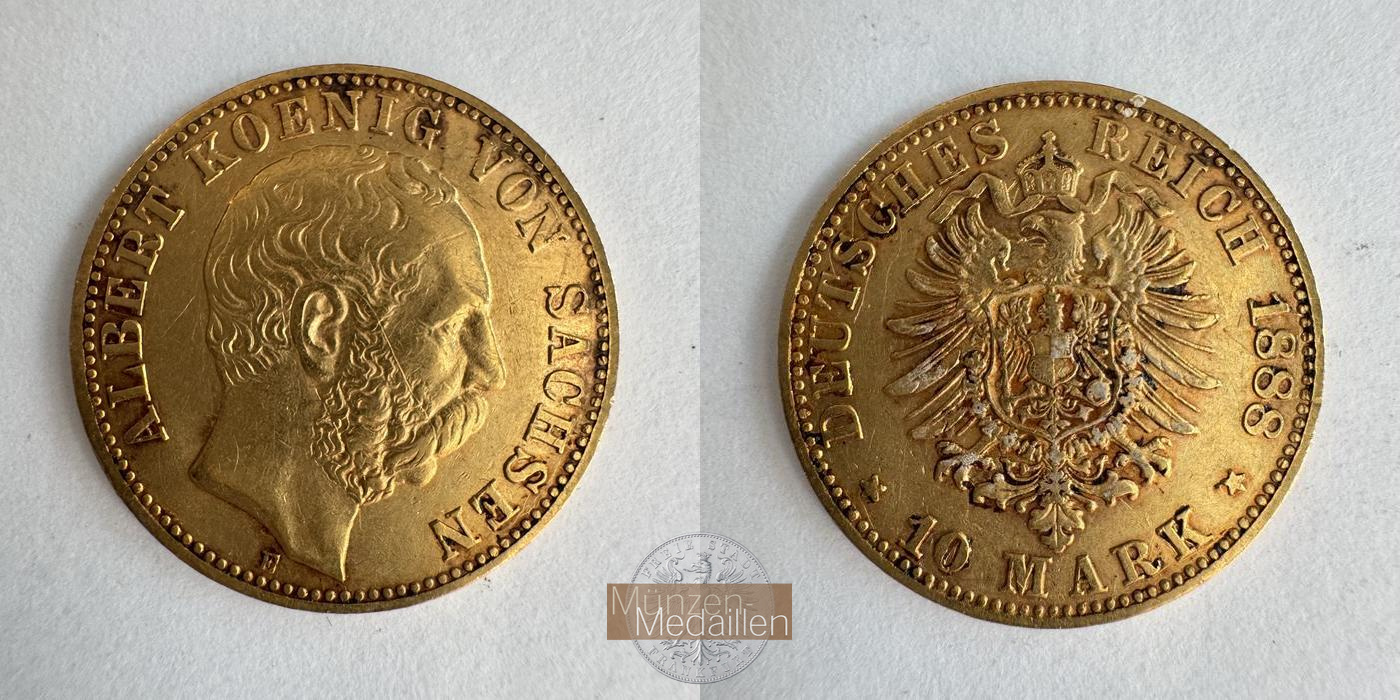 Sachsen, Kaiserreich  10 Mark MM-Frankfurt KM#1235 Feingold: 3,58g Albert 1888 E 