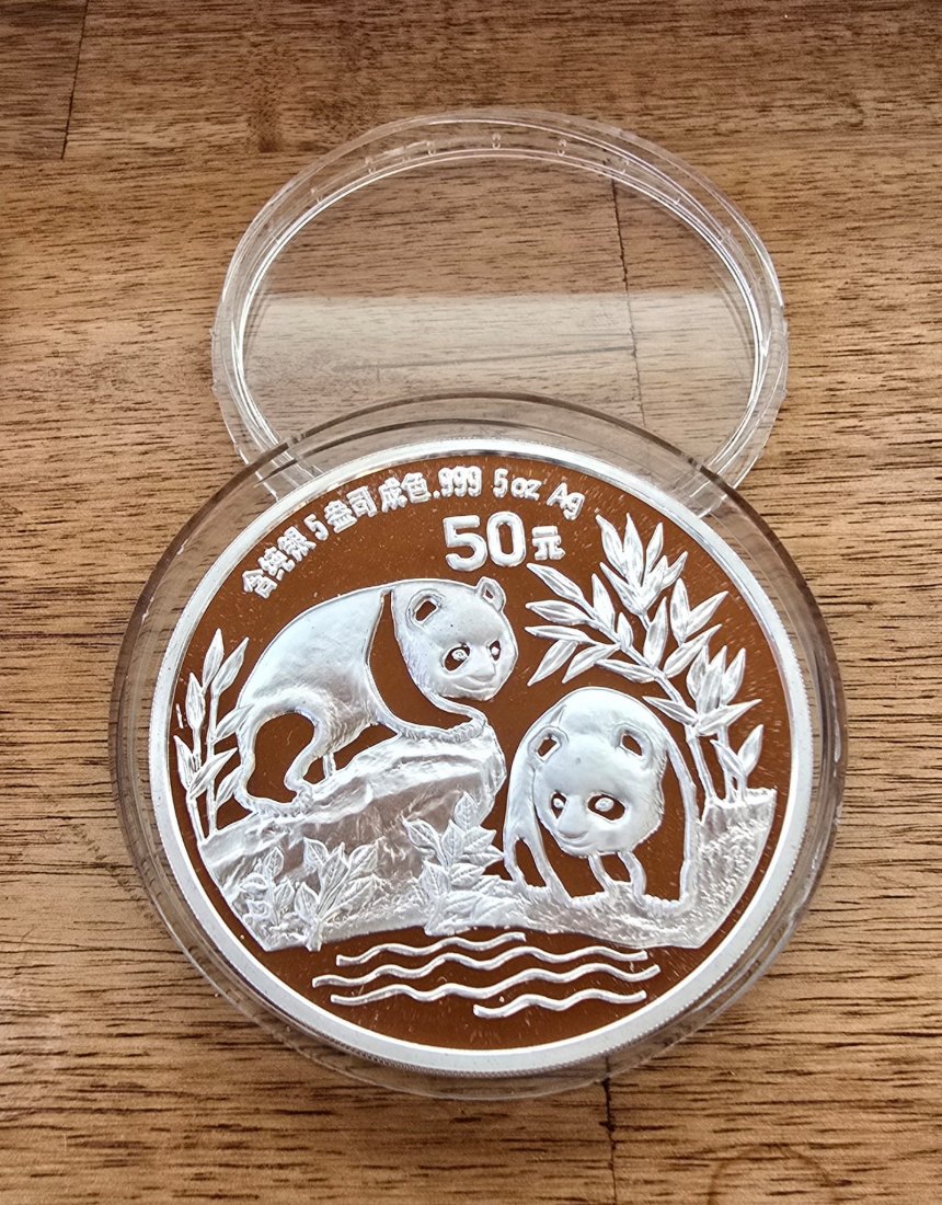 China 1991 5oz Silberpanda in Kapsel, 50yuan