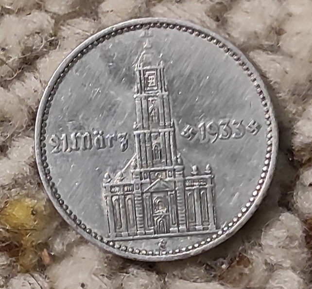  Deutschland 2 Reichsmark 1934 E, SILBER, 1. Jahrestag - Garnisonkirche Potsdam mit Datum   