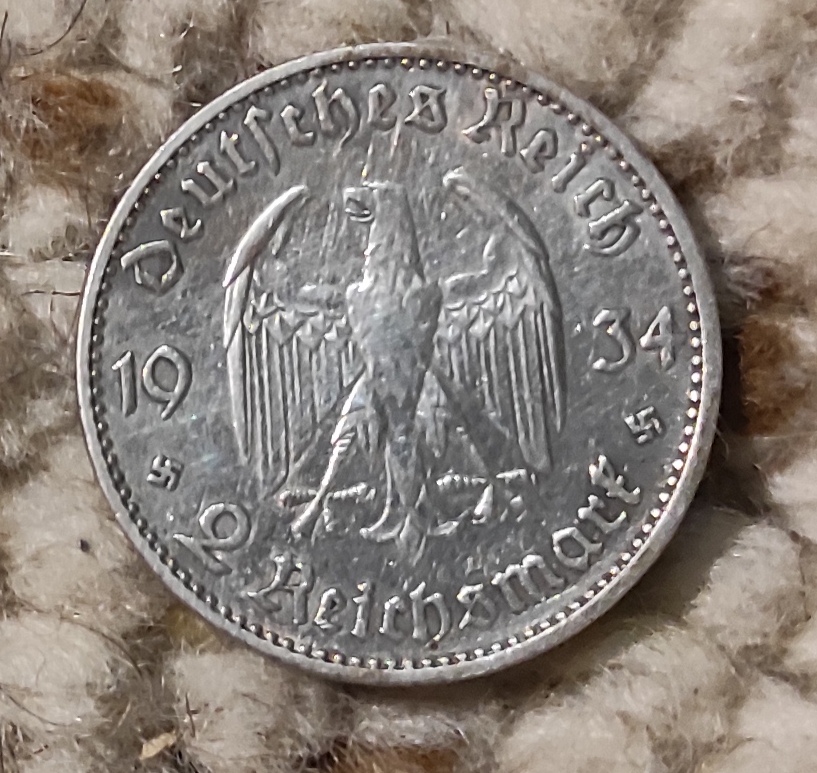  Deutschland 2 Reichsmark 1934 E, SILBER, 1. Jahrestag - Garnisonkirche Potsdam mit Datum   