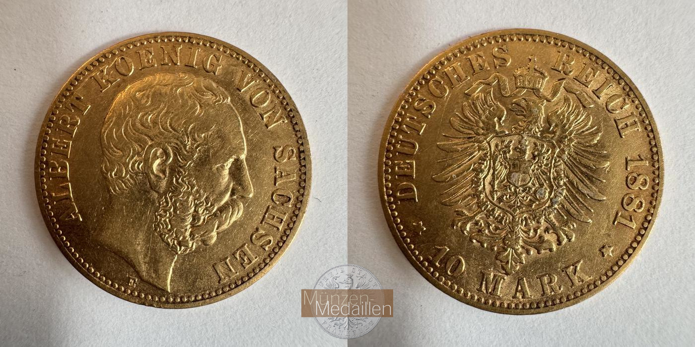 Sachsen, Kaiserreich  10 Mark MM-Frankfurt KM#1235 Feingold: 3,58g Albert 1881 E 