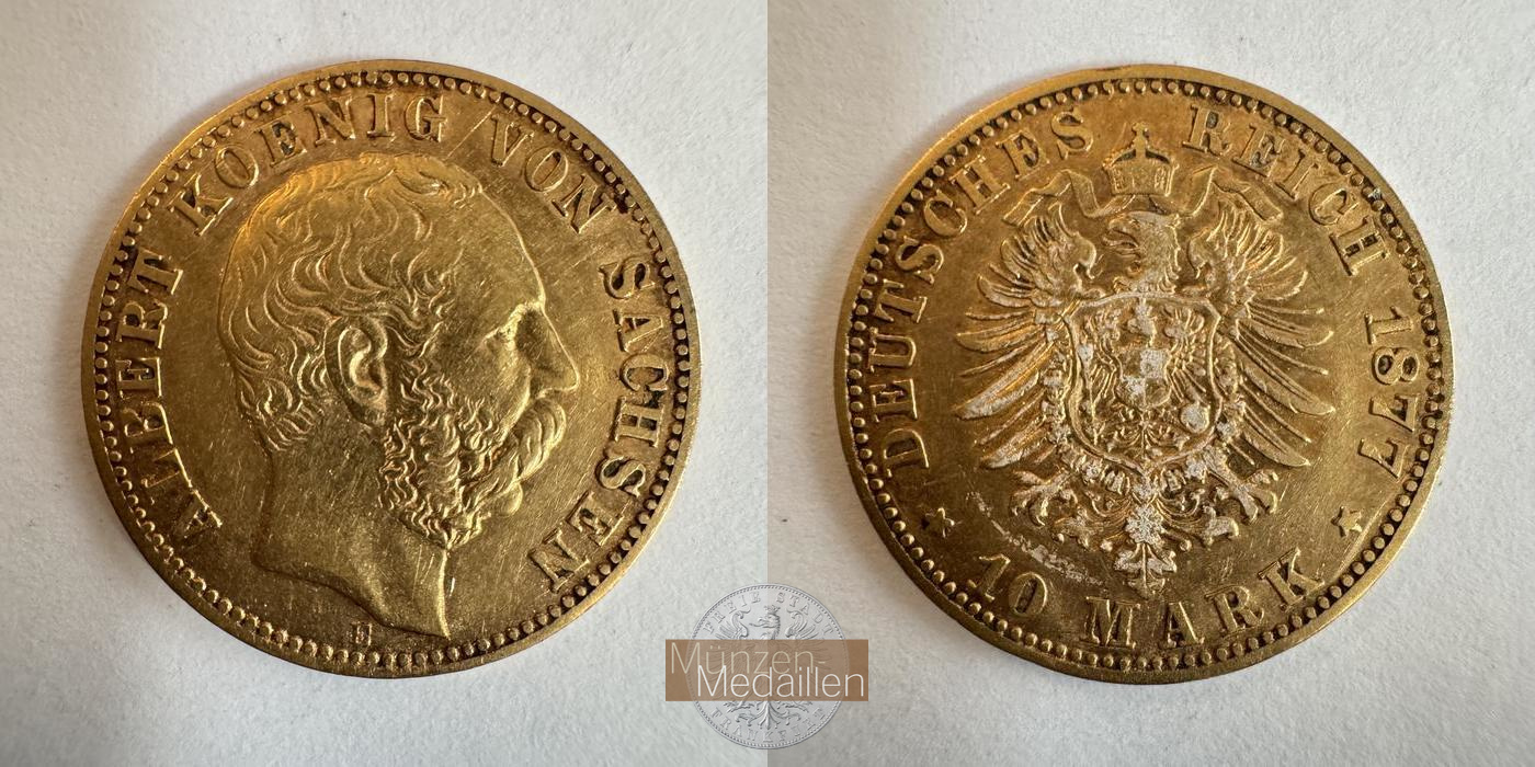 Sachsen, Kaiserreich  10 Mark MM-Frankfurt KM#1235 Feingold: 3,58g Albert 1877 E 