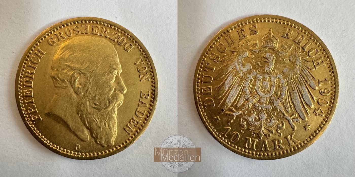 Dt. Reich Baden, 10 Mark 1904 (1902-07) G Frederick I MM-Frankfurt KM#275 Feingold: 3,584g   