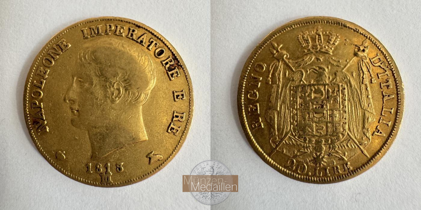  Italien 20 Lire Napoleon I 1813 (1808-1814) MM-Frankfurt KM#11 Feingold: 5,8g   