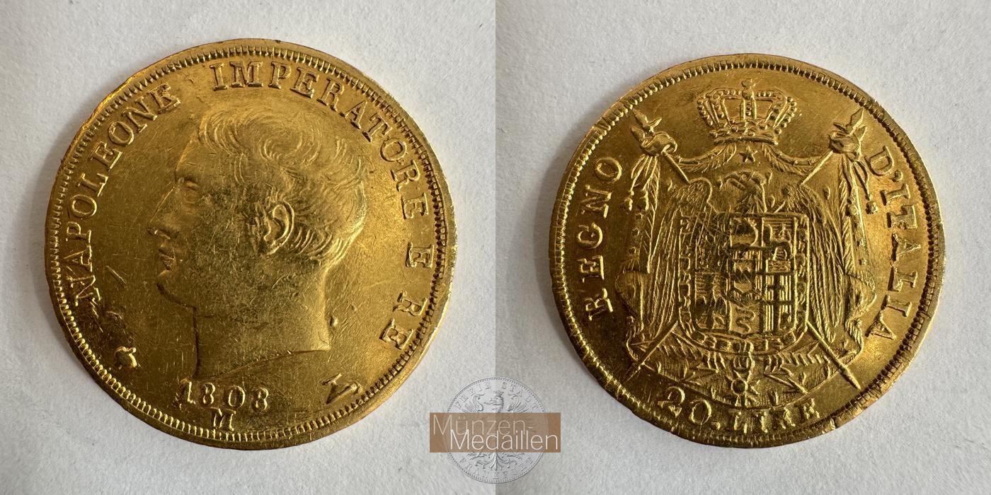  Italien 20 Lire Napoleon I 1808 (1808-1814) MM-Frankfurt KM#11 Feingold: 5,8g   