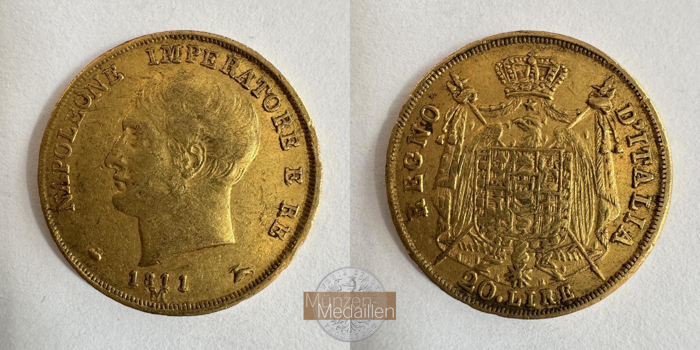  Italien 20 Lire Napoleon I 1811 (1808-1814) MM-Frankfurt KM#11 Feingold: 5,8g   