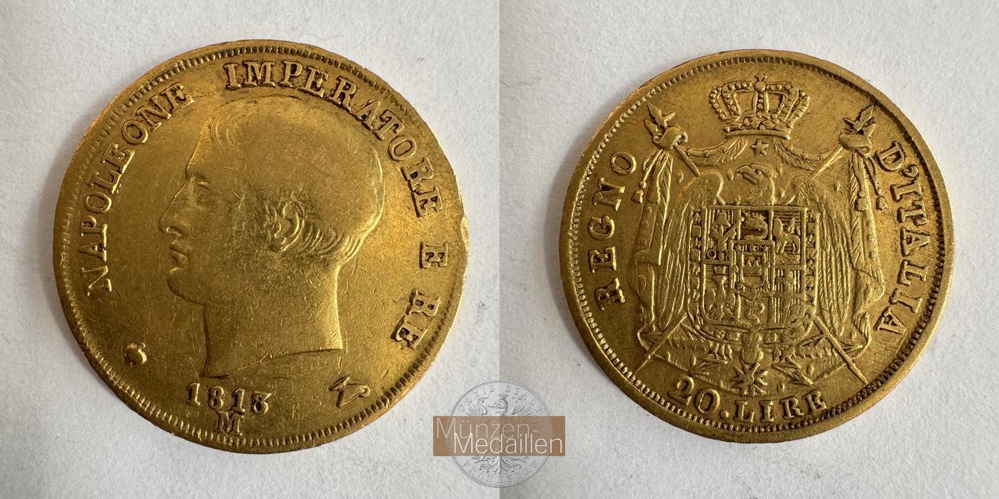  Italien 20 Lire Napoleon I 1813 (1808-1814) MM-Frankfurt KM#11 Feingold: 5,8g   