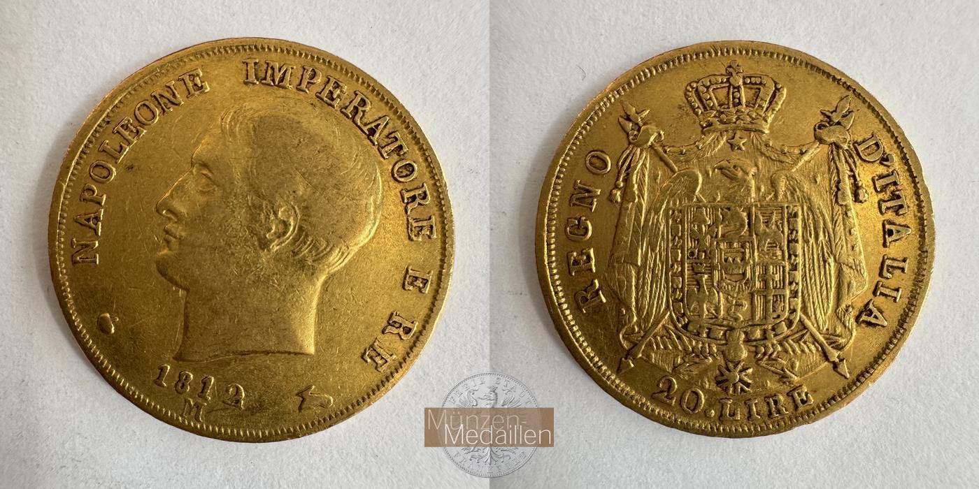  Italien 20 Lire Napoleon I 1812 (1808-1814) MM-Frankfurt KM#11 Feingold: 5,8g   