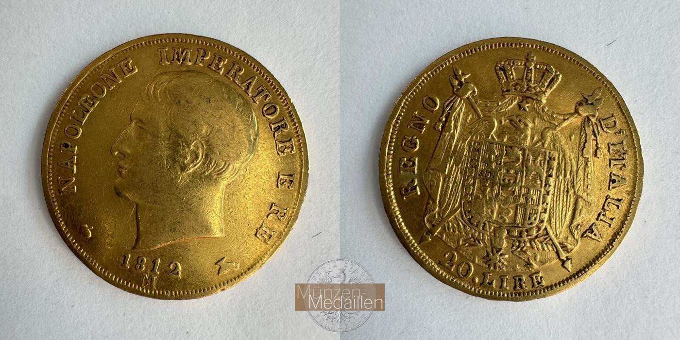  Italien 20 Lire Napoleon I 1812 (1808-1814) MM-Frankfurt KM#11 Feingold: 5,8g   