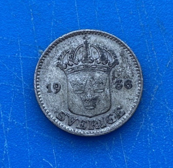 SILBER - Schweden 25 Öre 1936 (Gustaf V.) Gekröntes Königsmonogramm   