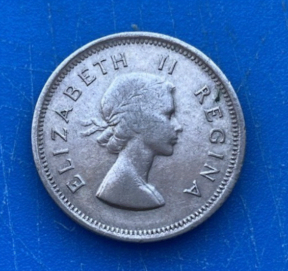  SILBER - Südafrika 1 Shilling 1955 Elizabeth II. & Figur der Hoffnung (Spes)   