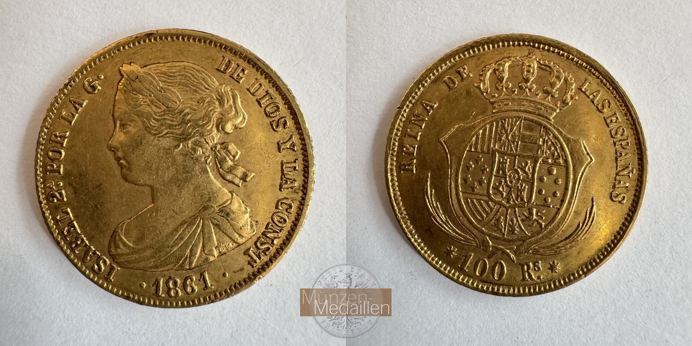  Spanien 100 Reales Isabella II 1861 (1856-62) Seville Mint MM-Frankfurt KM#605.3 Feingold: 7,47g   