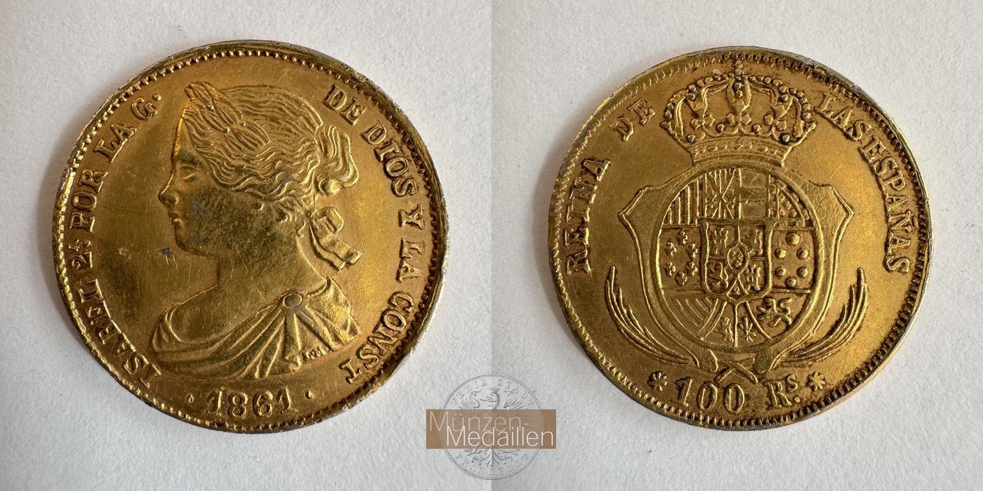  Spanien 100 Reales Isabella II 1861 (1856-62) Seville Mint MM-Frankfurt KM#605.3 Feingold: 7,47g   