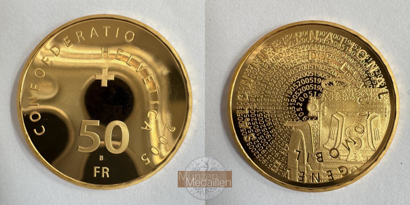  Schweiz 50 Francs (Geneva Motor Show) 2005 MM-Frankfurt KM#113 Feingold: 10,16g   