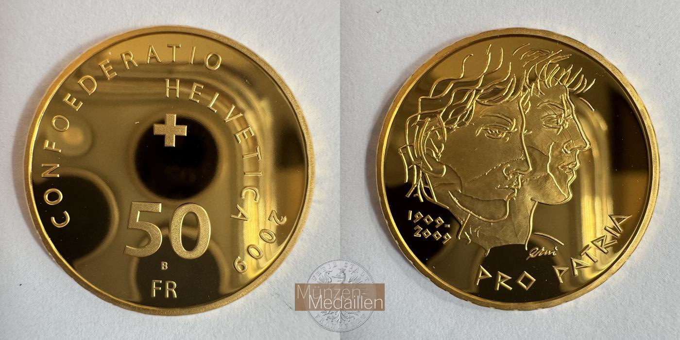  Schweiz 50 Francs (Pro Patria) 2009 MM-Frankfurt KM#133 Feingold: 10,16g   