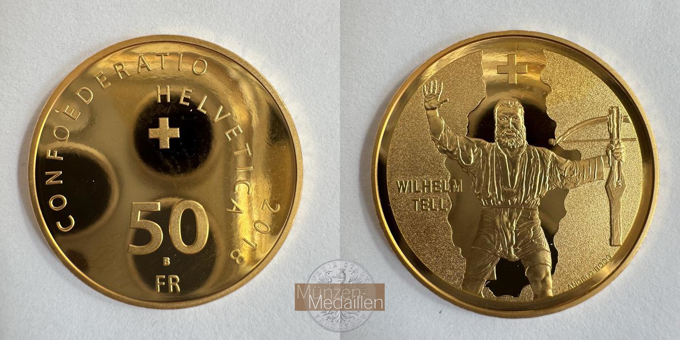  Schweiz 50 Francs (William Tell) 2018 MM-Frankfurt KM#172 Feingold: 10,16g   