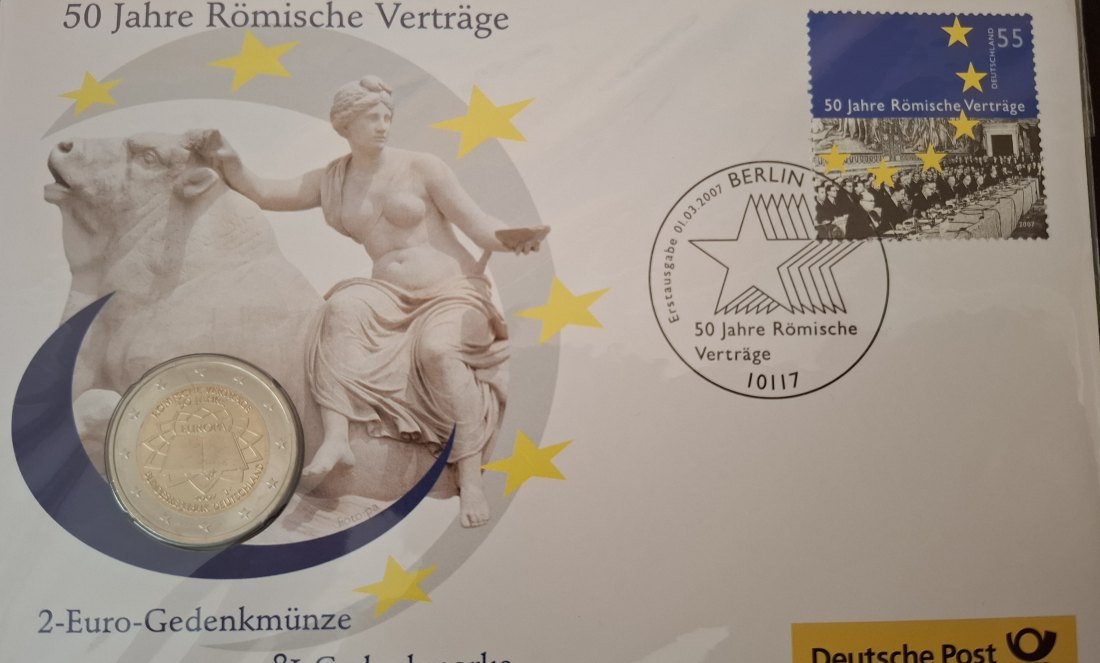  Deutschland 2 Euro 2007 Sonderausgabe zu 50 Jahre römische Verträge als Numisbriefkuvert   