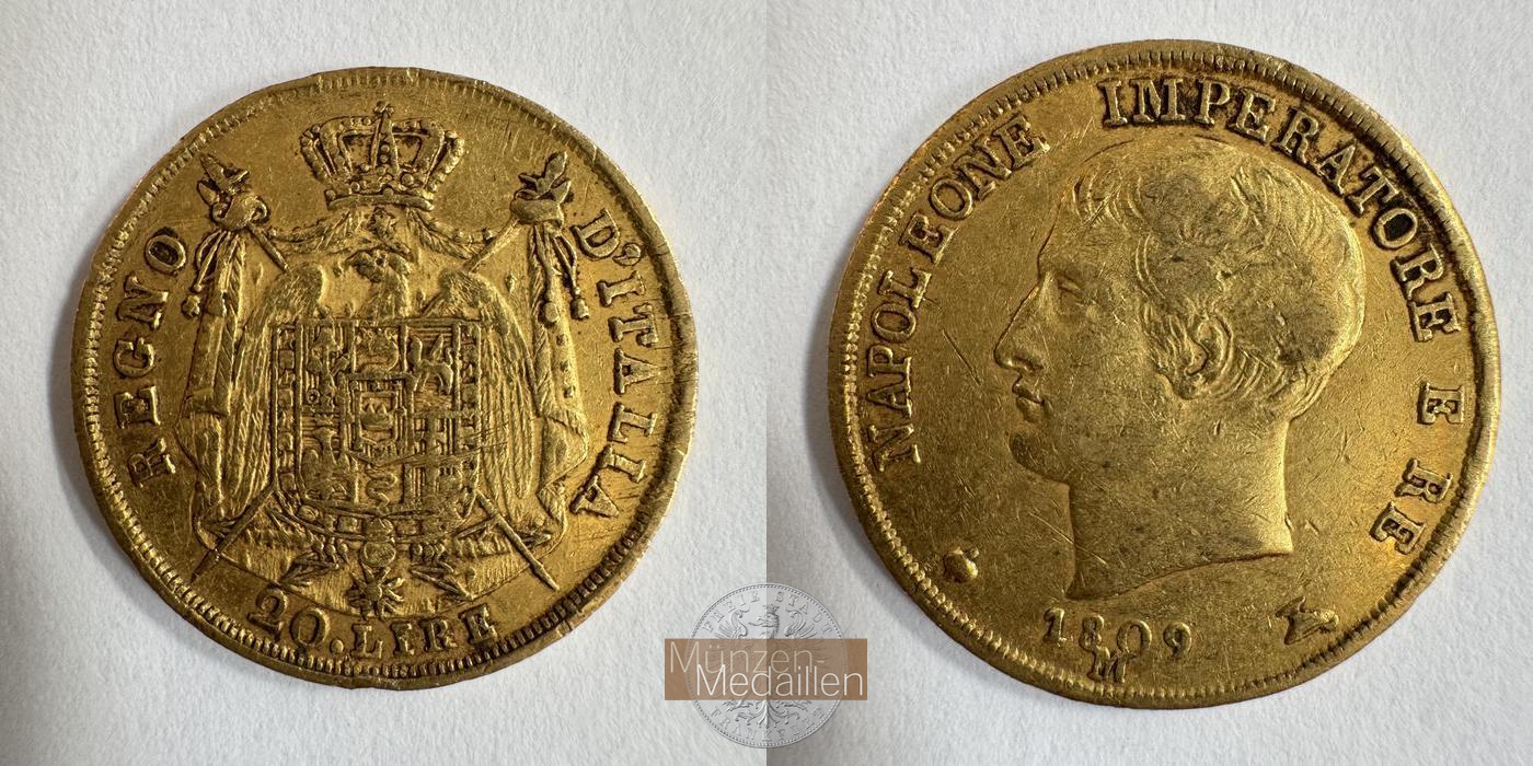  Italien 20 Lire Napoleon I 1809 (1808-1814) MM-Frankfurt KM#11 Feingold: 5,8g   