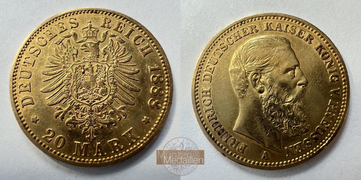 Dt. Kaiserreich Preussen, Friedrich III MM-Frankfurt KM#515 Feingold: 7,17g 20 Mark 1888 A 