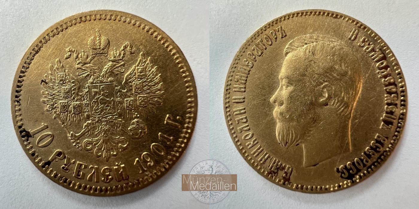  Russisches Kaiserreich 10 Roubles Nicholas II 1901 MM-Frankfurt Y#64 Feingold: 7,74g   