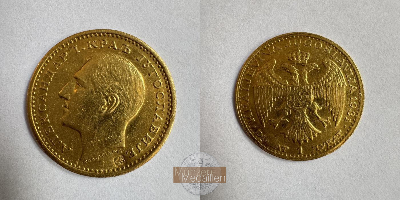  Jugoslawien 1 Ducat Aleksandar I 1931 (1931-34) MM-Frankfurt KM#12 Feingold: 3,36g   