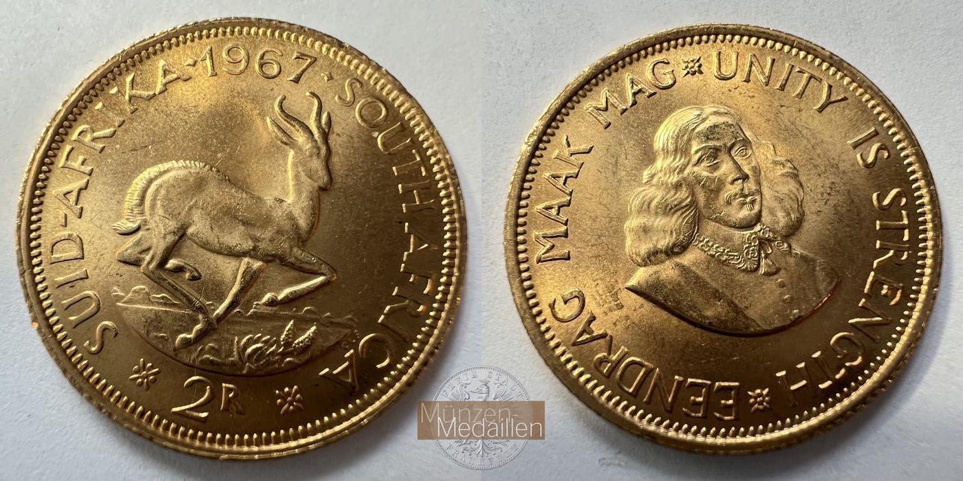  Suid Afrika 2 Rand Gold 1967 (1st and 2nd decimal series) MM-FRANKFURT KM#64 Feingolf: 7,327g   