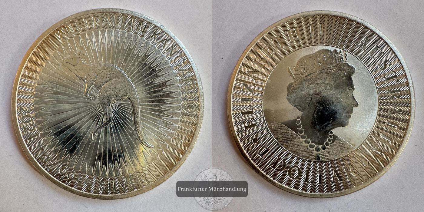  Australien 1 Dollar 2021 Kangaroo FM-Frankfurt Feinsilber: 31,06g   