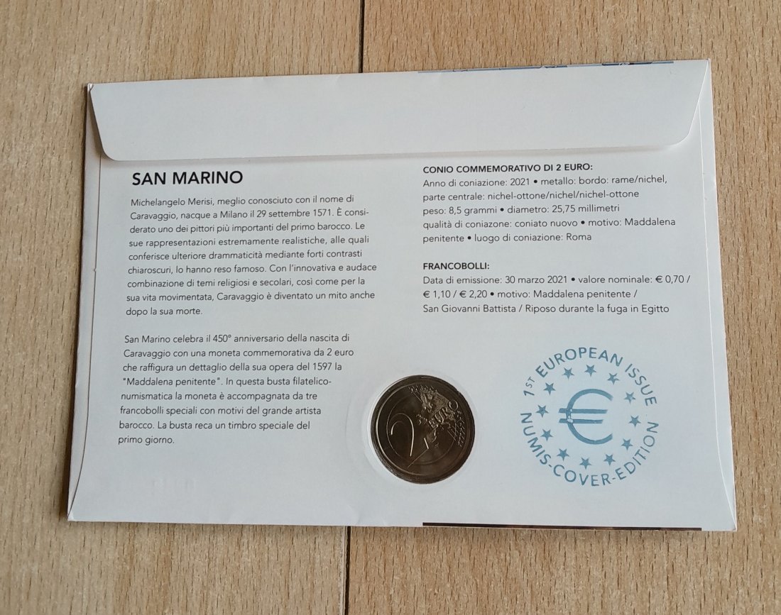  San Marino 2 Euro 2021 Caravaggio in einem seltenen Numisbrief   